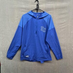 Rawlings Pullover Jacket Mens Large Blue Hooded Quarter Zip DC Logo Windbreaker